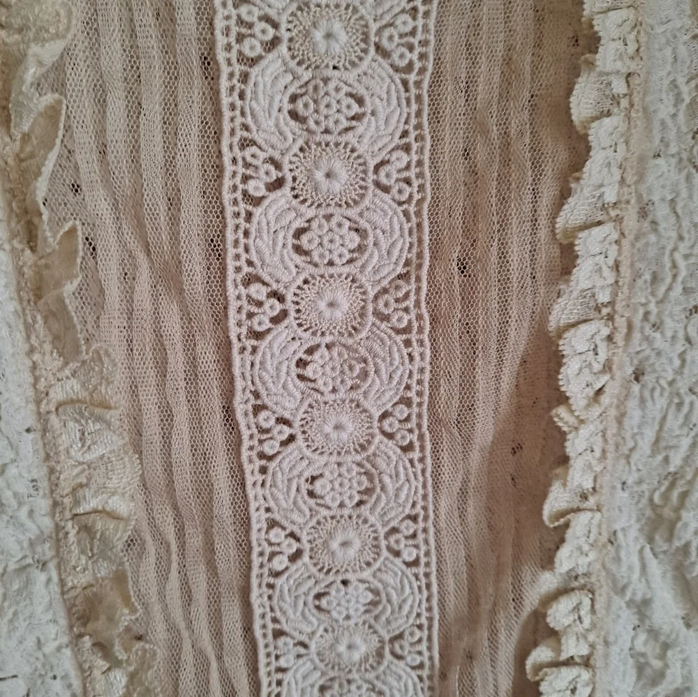 Free People Cream and Tan Top with Lace Detail